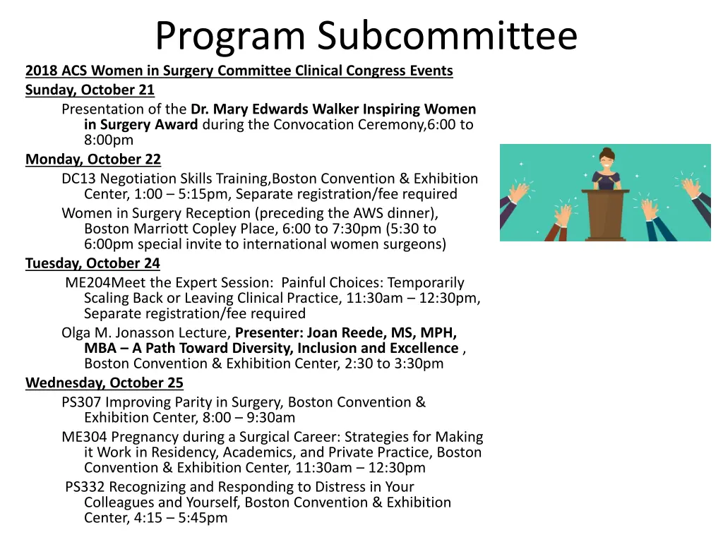 program subcommittee 2018 acs women in surgery