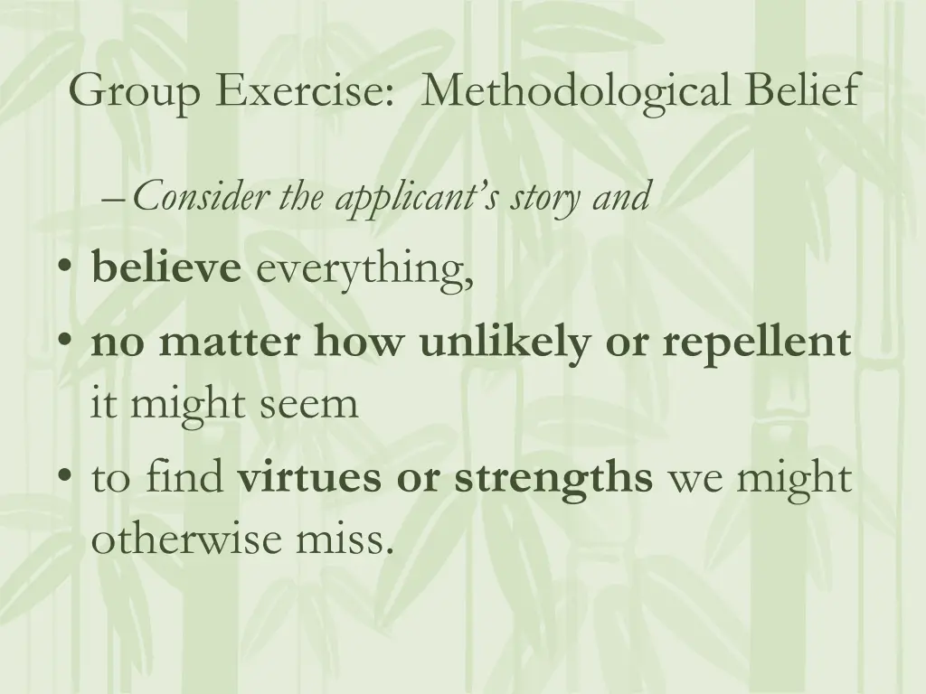 group exercise methodological belief