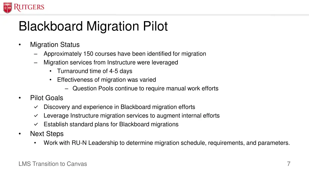 blackboard migration pilot