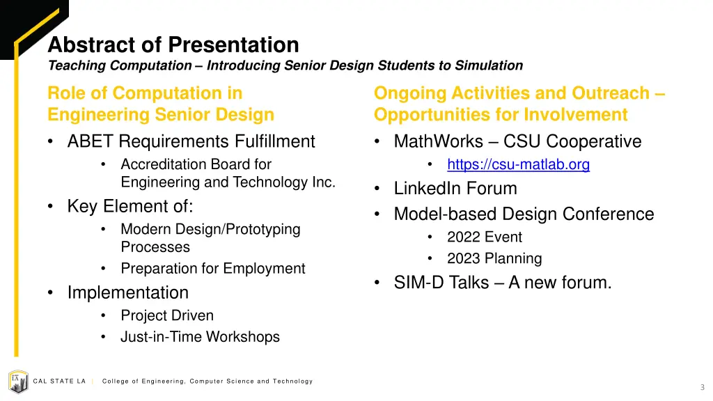 abstract of presentation teaching computation