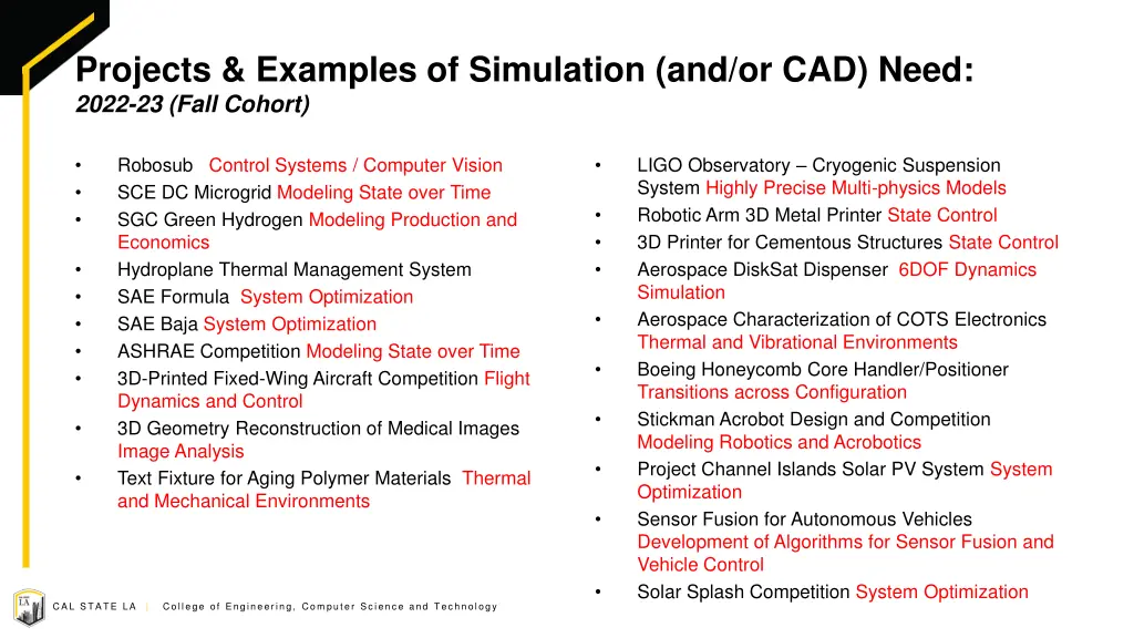 projects examples of simulation and or cad need