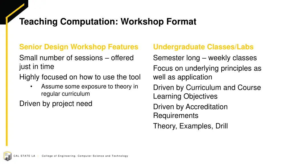 teaching computation workshop format