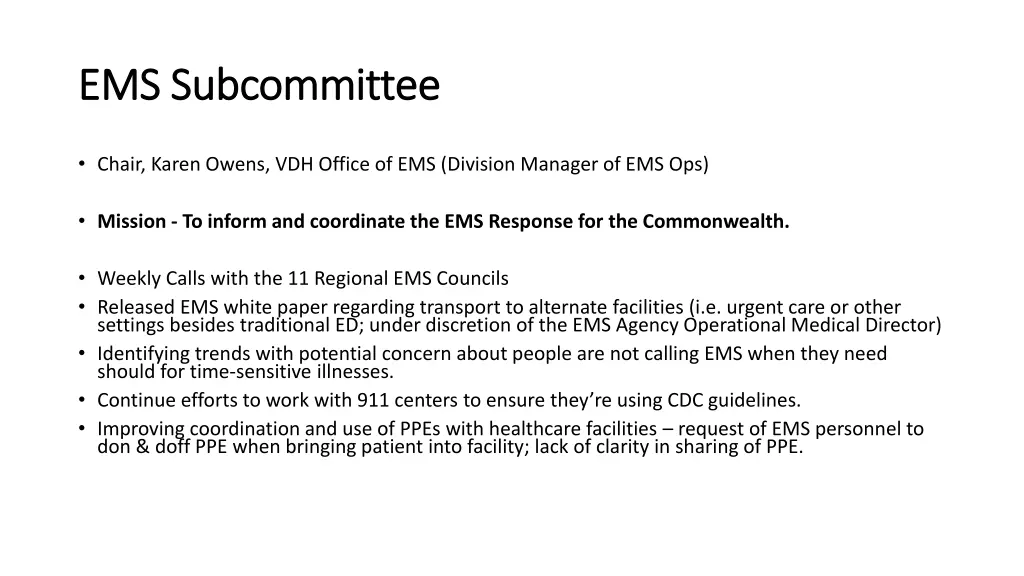 ems subcommittee ems subcommittee