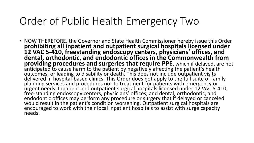 order of public health emergency two