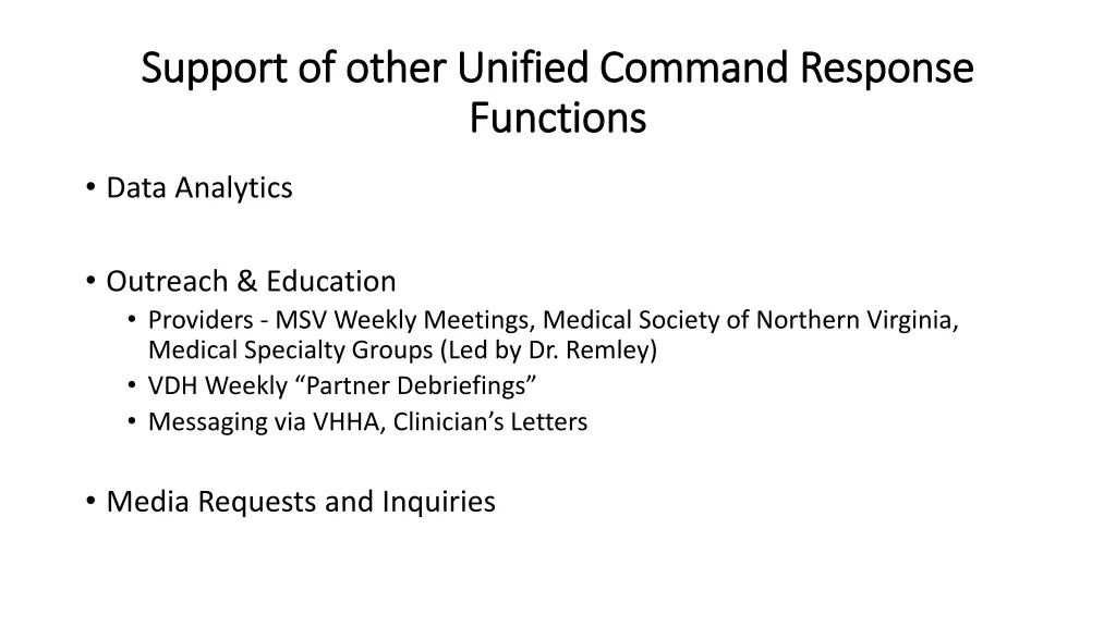 support of other unified command response support