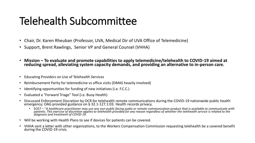 telehealth subcommittee telehealth subcommittee