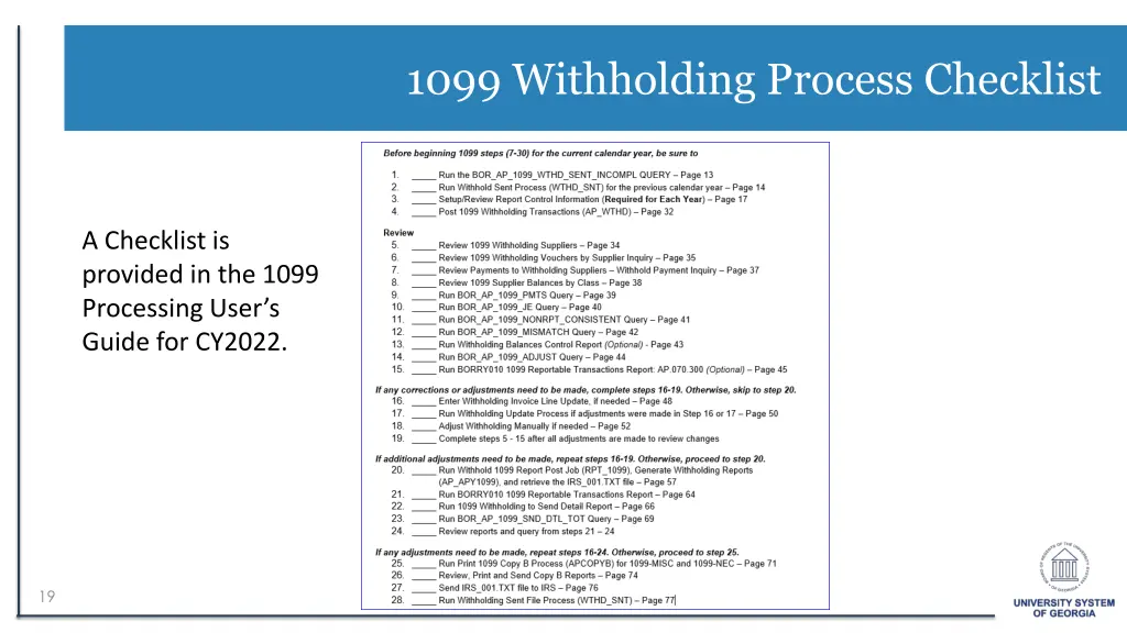 1099 withholding process checklist