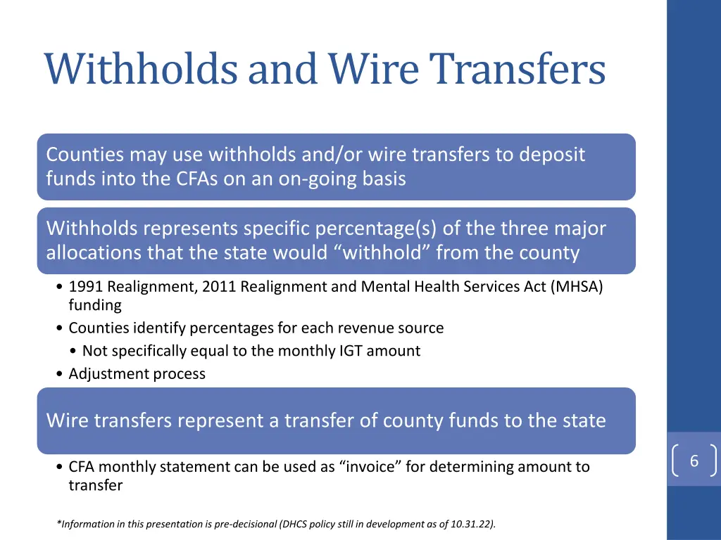 withholds and wire transfers