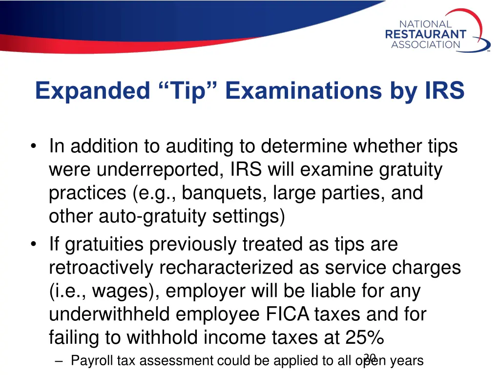 expanded tip examinations by irs