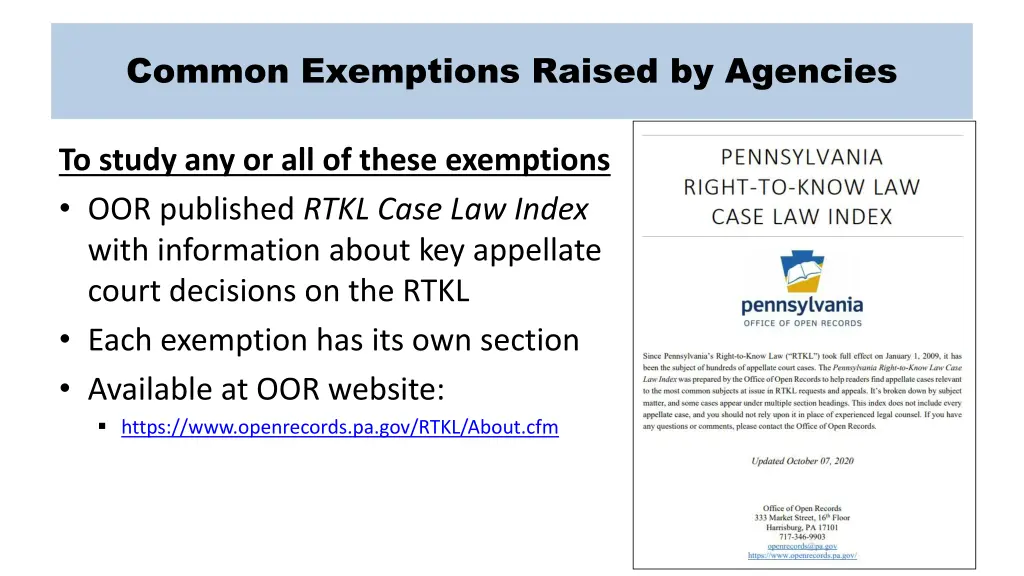 common exemptions raised by agencies 1