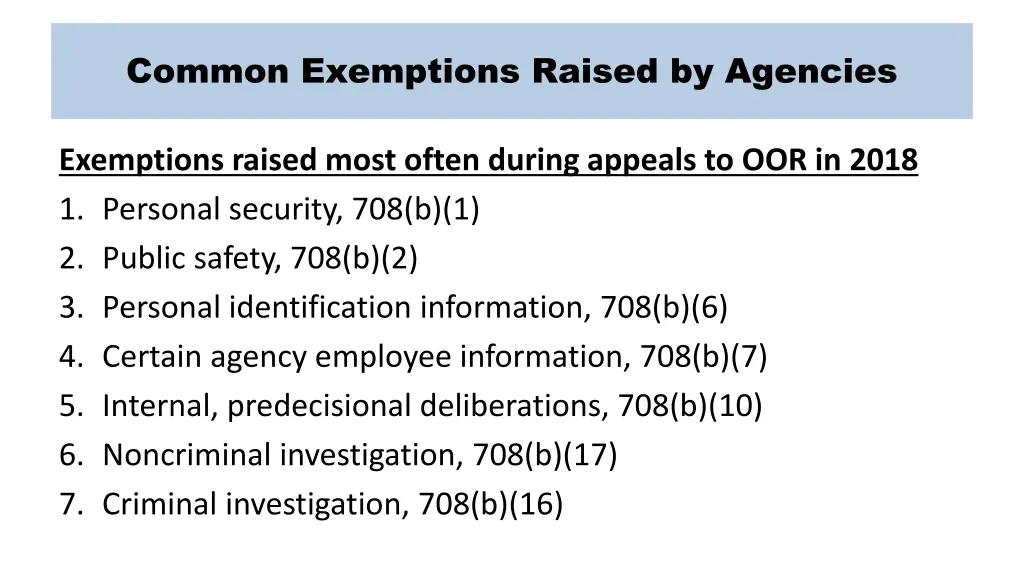 common exemptions raised by agencies