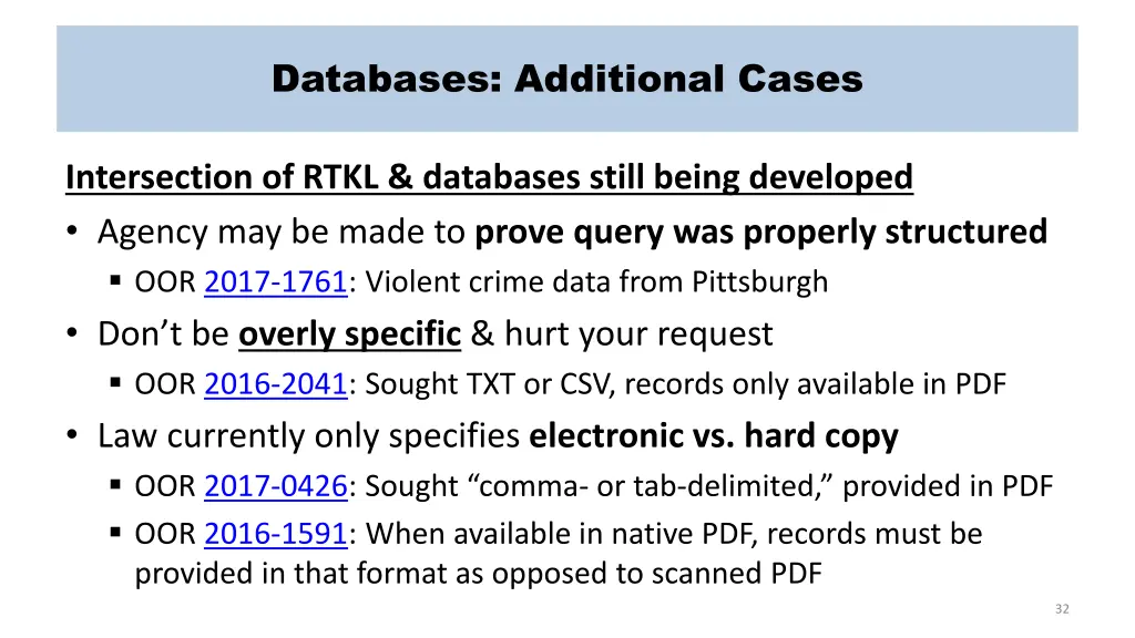 databases additional cases