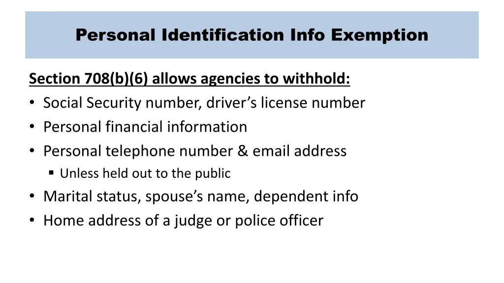 personal identification info exemption