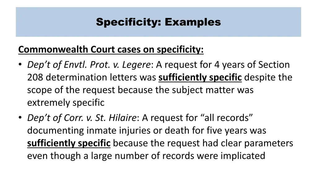 specificity examples 1