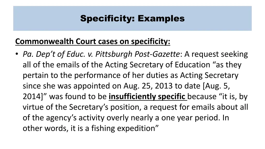 specificity examples