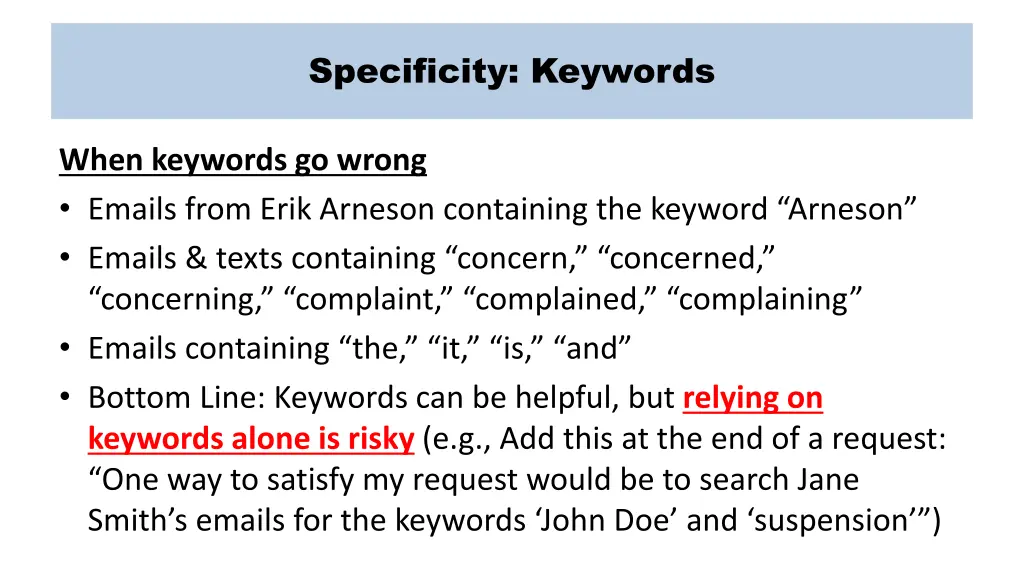 specificity keywords 1