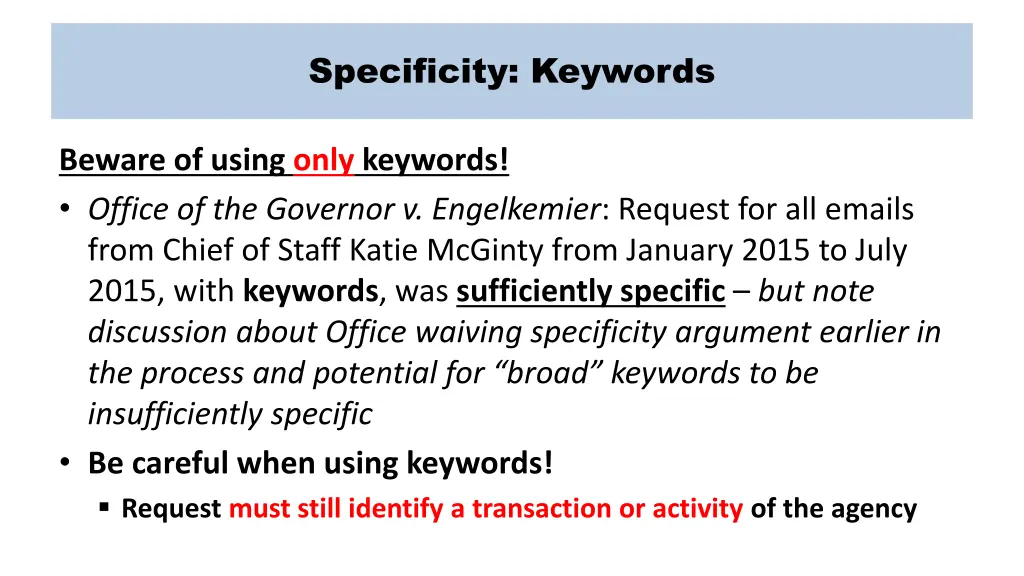 specificity keywords