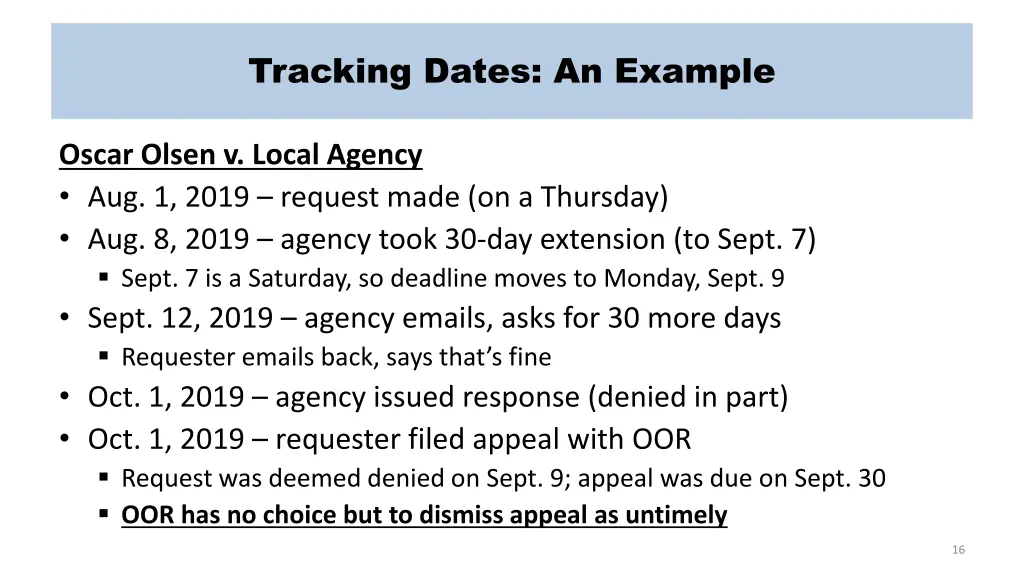 tracking dates an example