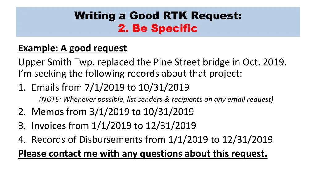 writing a good rtk request 2 be specific 1