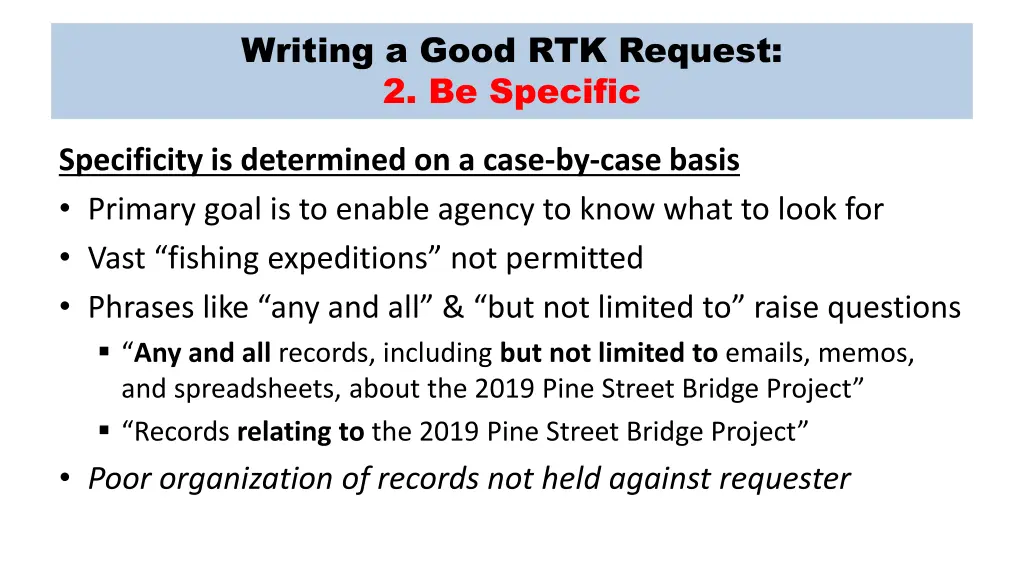 writing a good rtk request 2 be specific