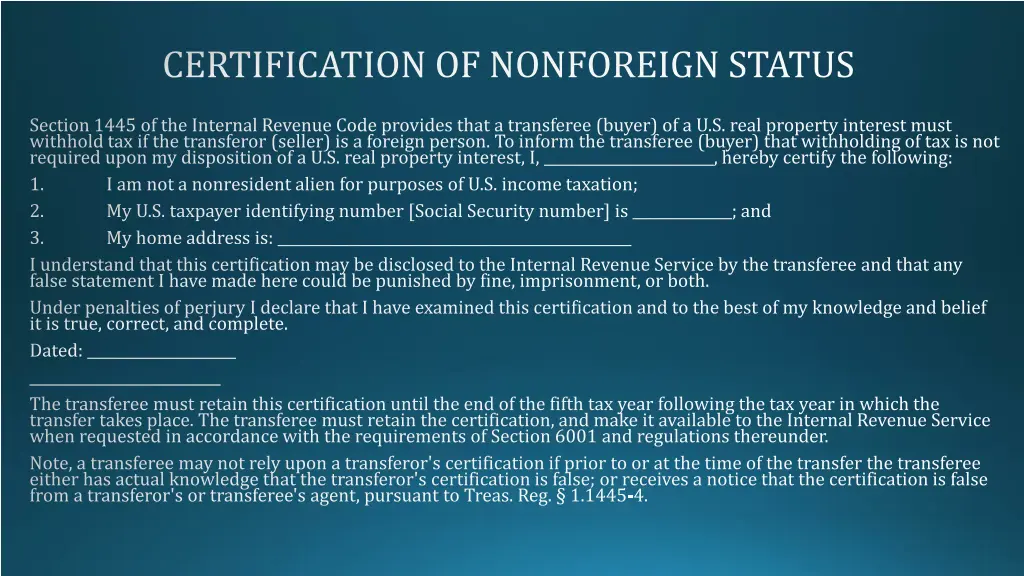 certification of nonforeign status