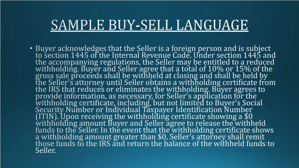 sample buy sell language