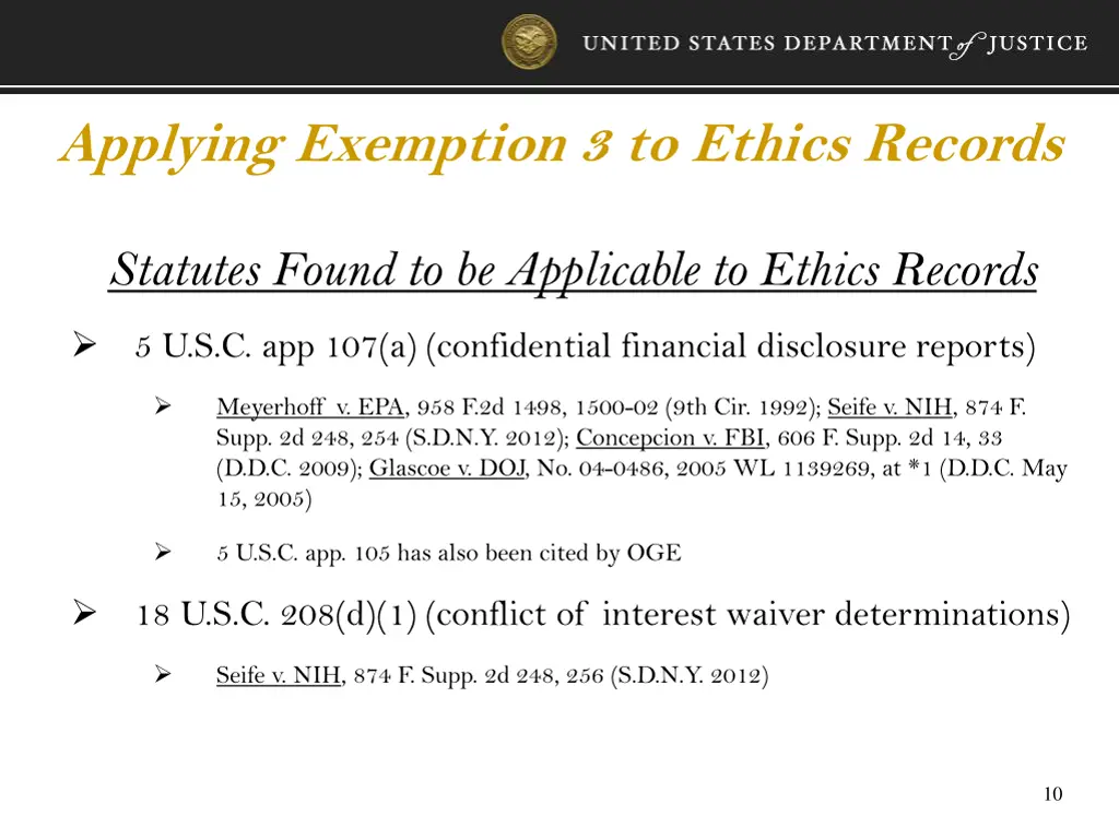 applying exemption 3 to ethics records