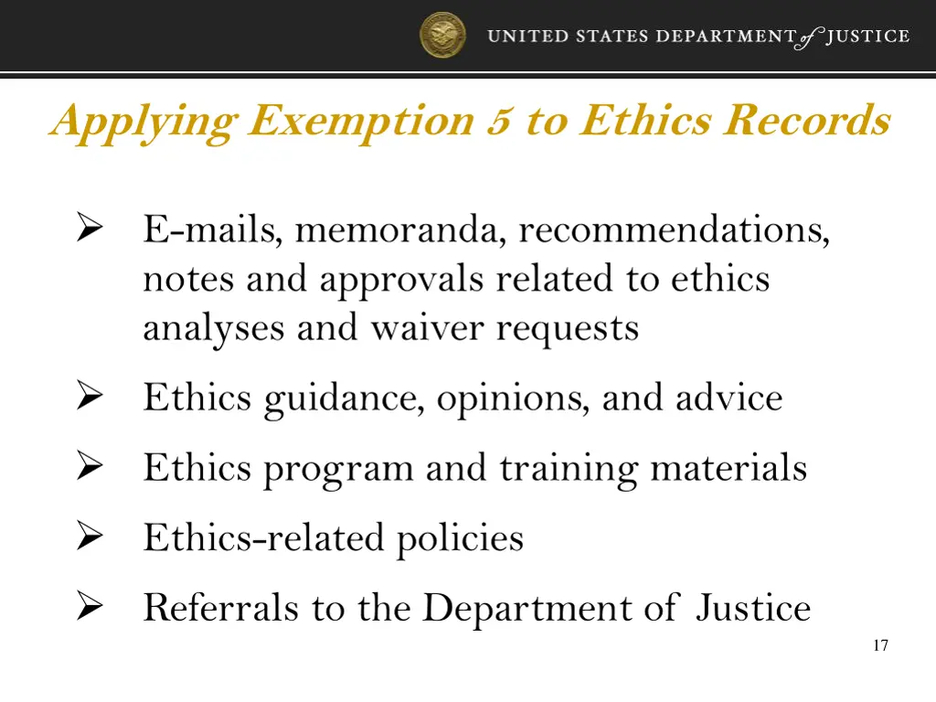 applying exemption 5 to ethics records