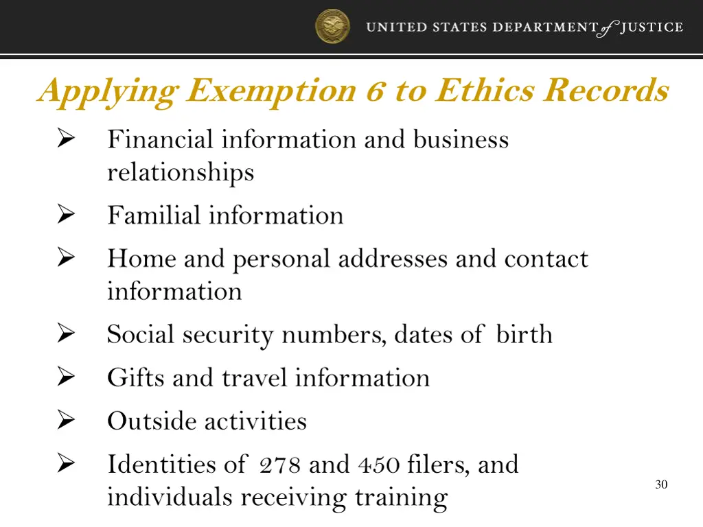 applying exemption 6 to ethics records financial