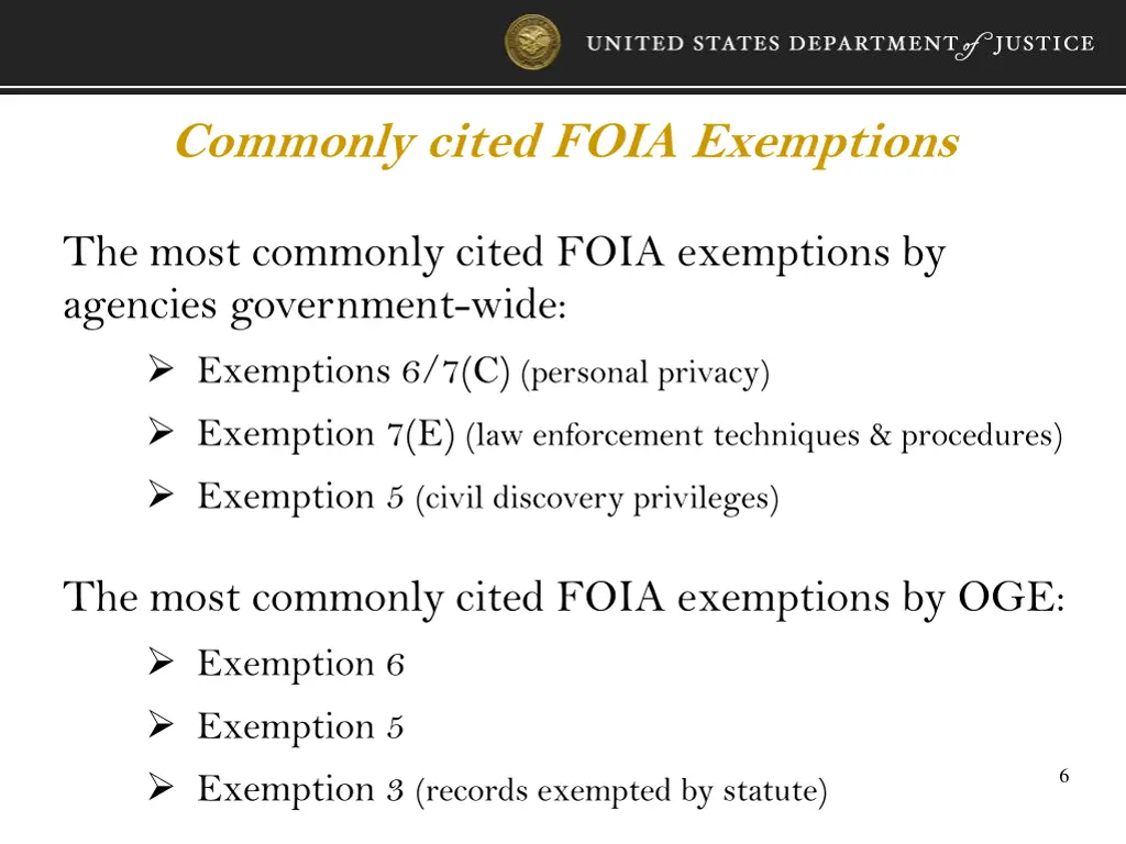 commonly cited foia exemptions