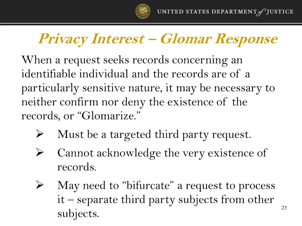 privacy interest glomar response when a request