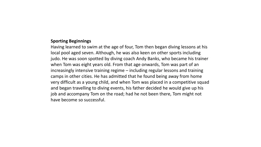 sporting beginnings having learned to swim