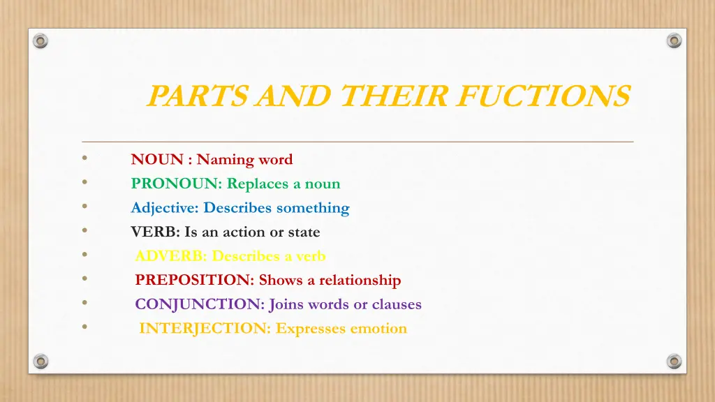 parts and their fuctions