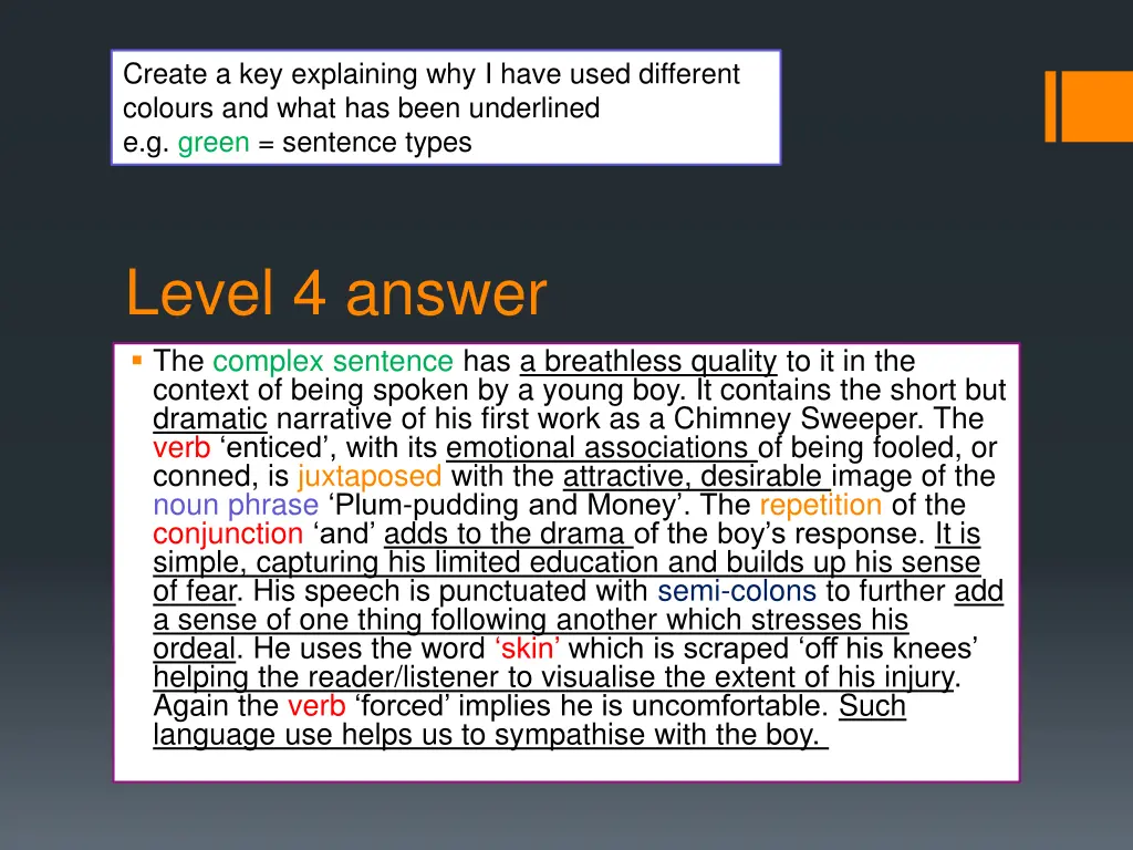 create a key explaining why i have used different