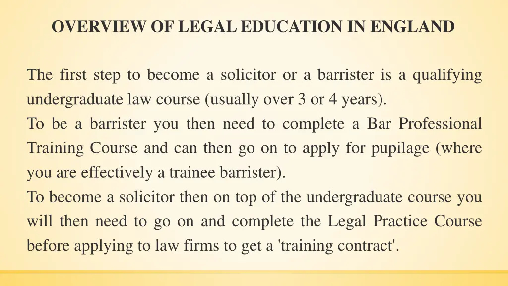 overview of legal education in england