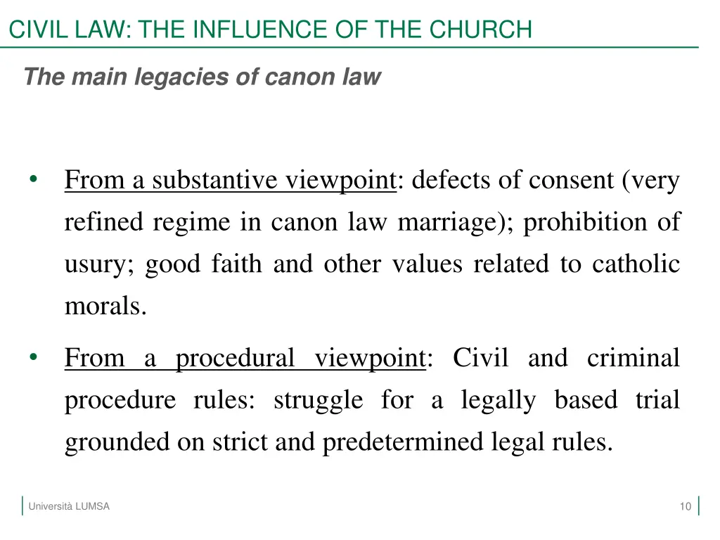 civil law the influence of the church 1