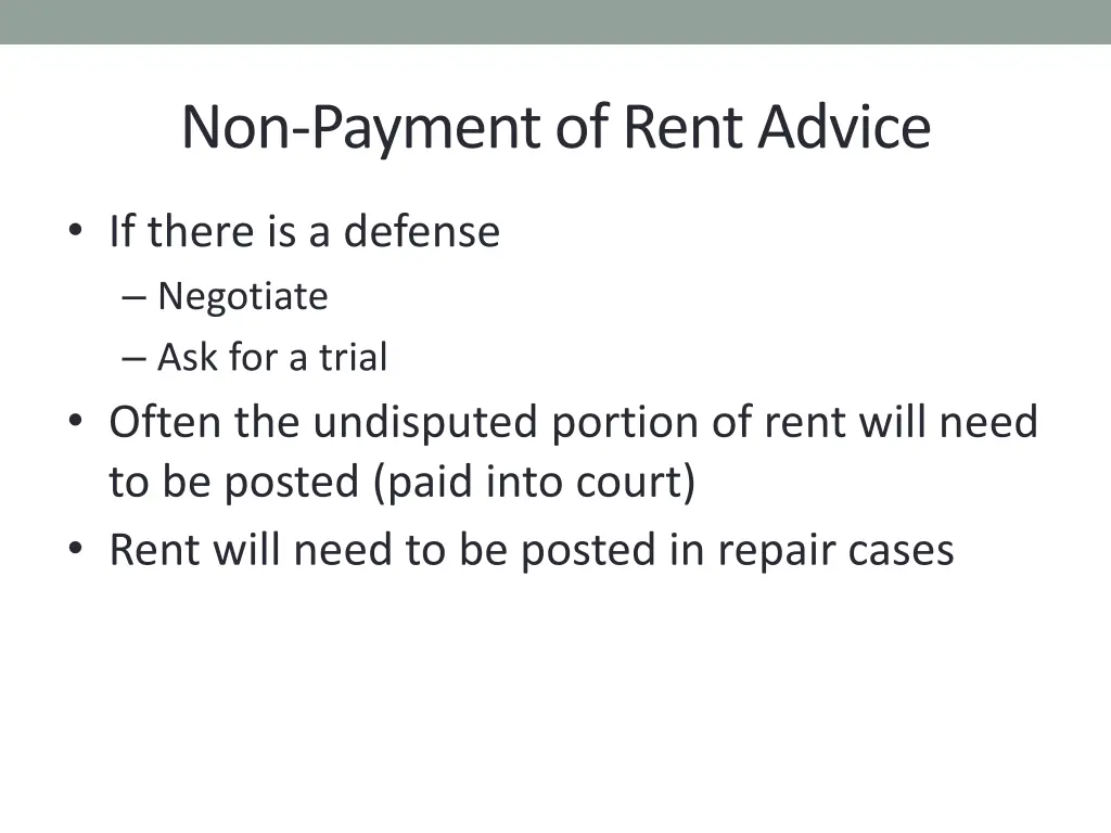 non payment of rent advice