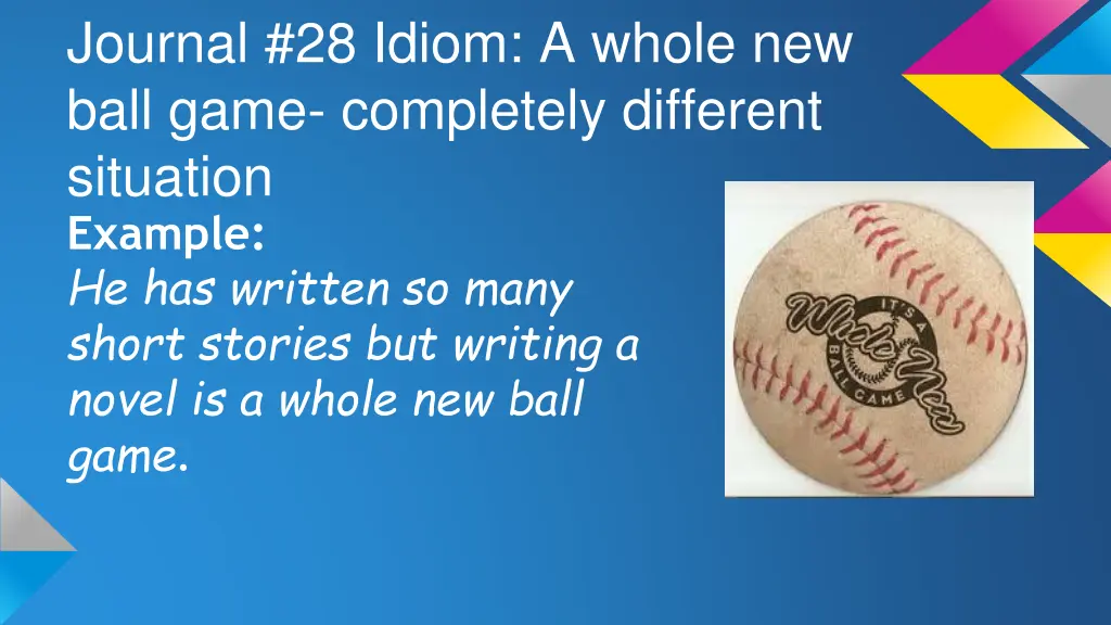 journal 28 idiom a whole new ball game completely