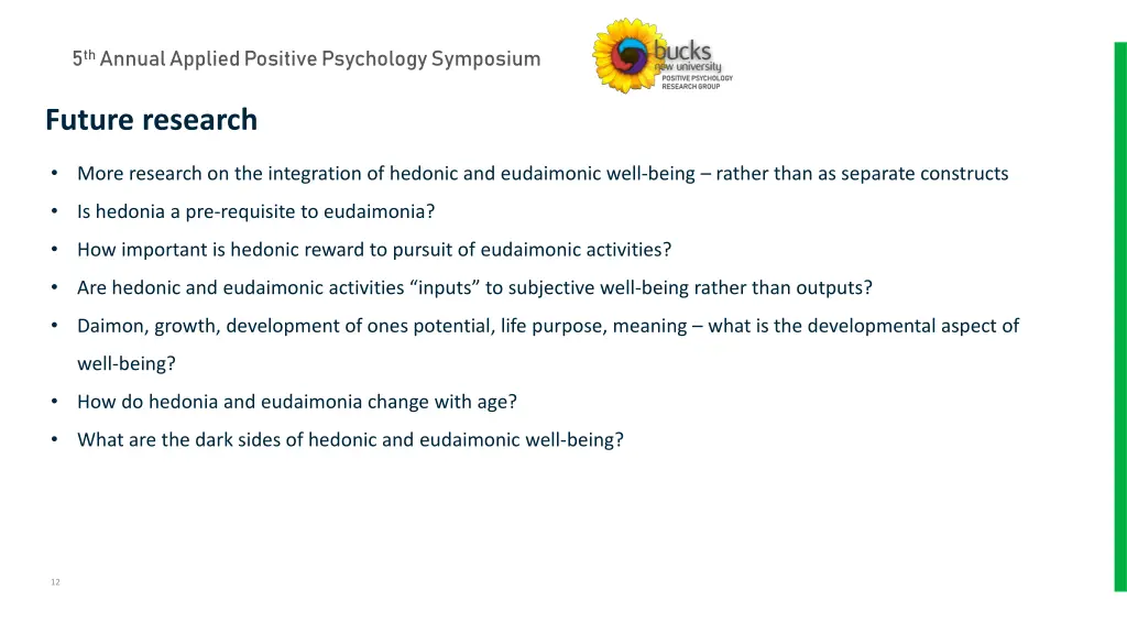 5 th annual applied positive psychology symposium 11