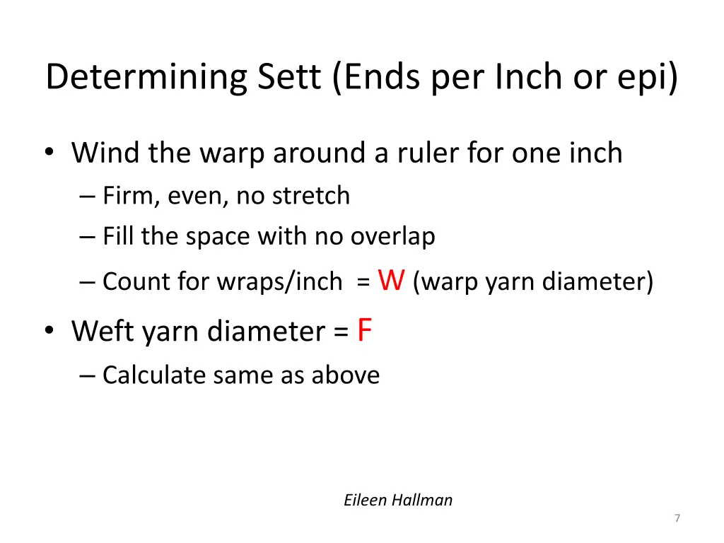 determining sett ends per inch or epi