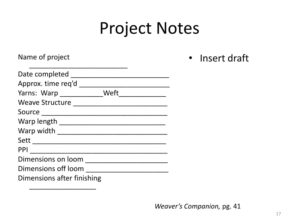 project notes