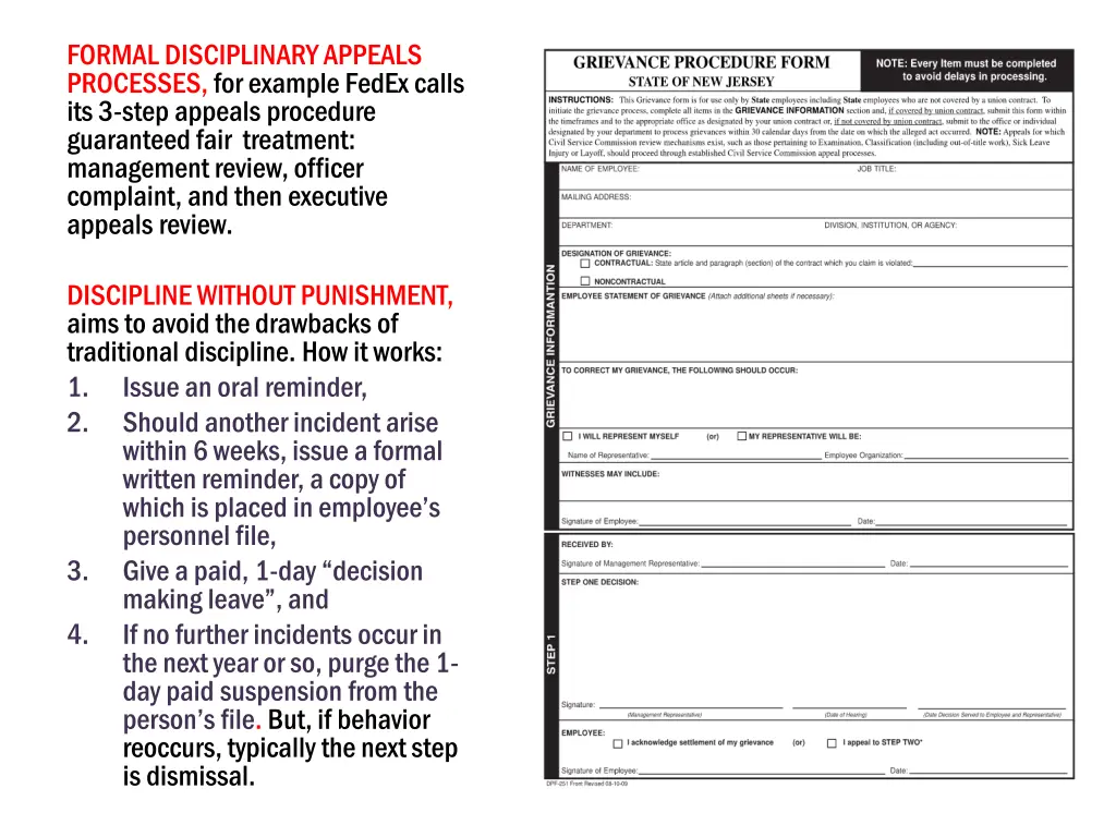 formal disciplinary appeals processes for example