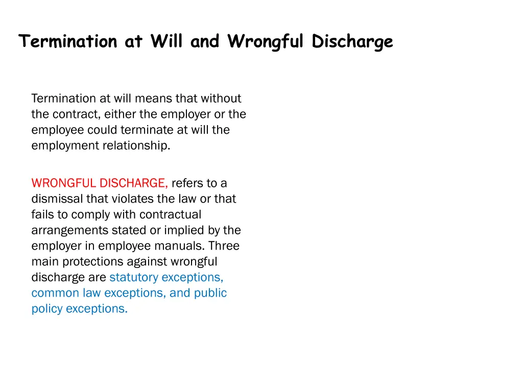 termination at will and wrongful discharge