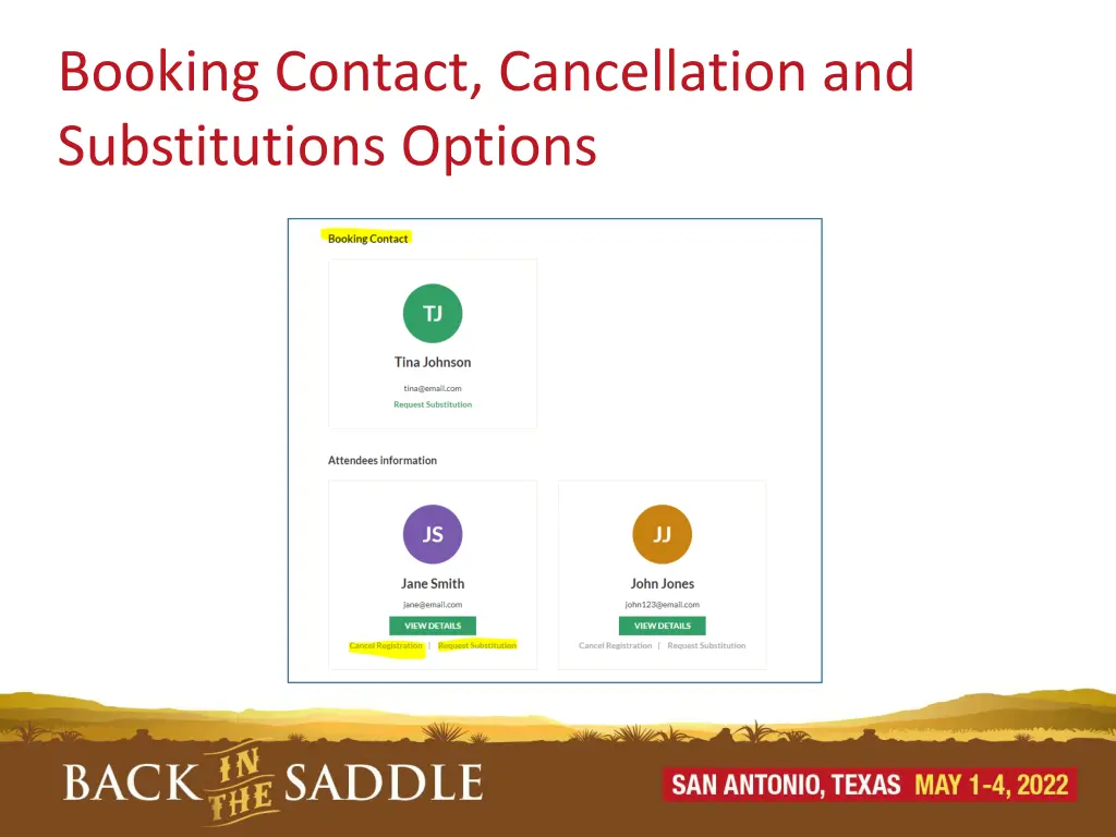 booking contact cancellation and substitutions