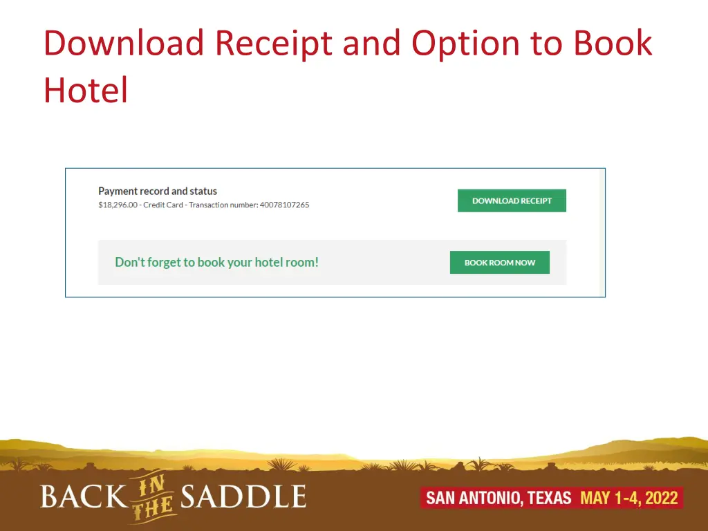 download receipt and option to book hotel