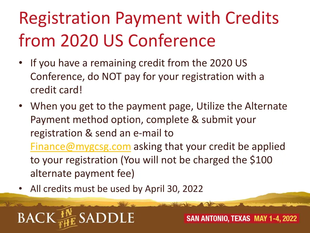 registration payment with credits from 2020