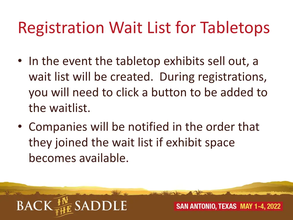 registration wait list for tabletops