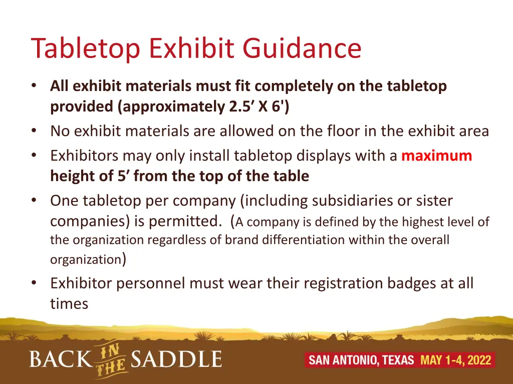 tabletop exhibit guidance