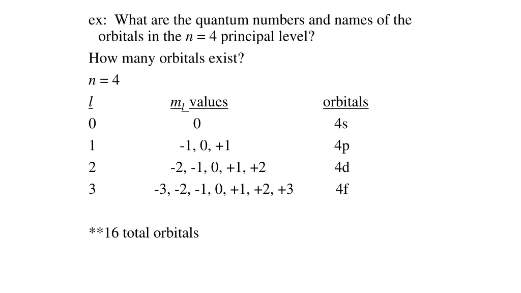 ex what are the quantum numbers and names