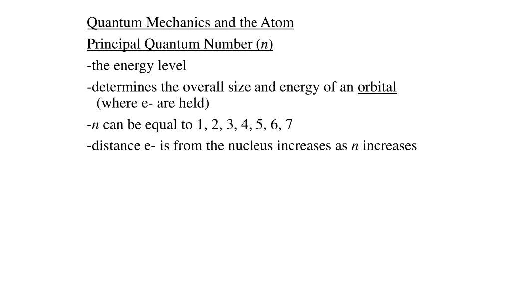 quantum mechanics and the atom principal quantum